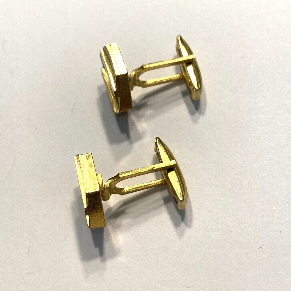 Vintage Mid Century Cufflinks Goldtone & Frosty Silvertone Geometric Hexagon